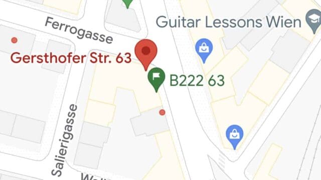 Eine Karte, die den Standort einer Gitarrenschule zeigt.