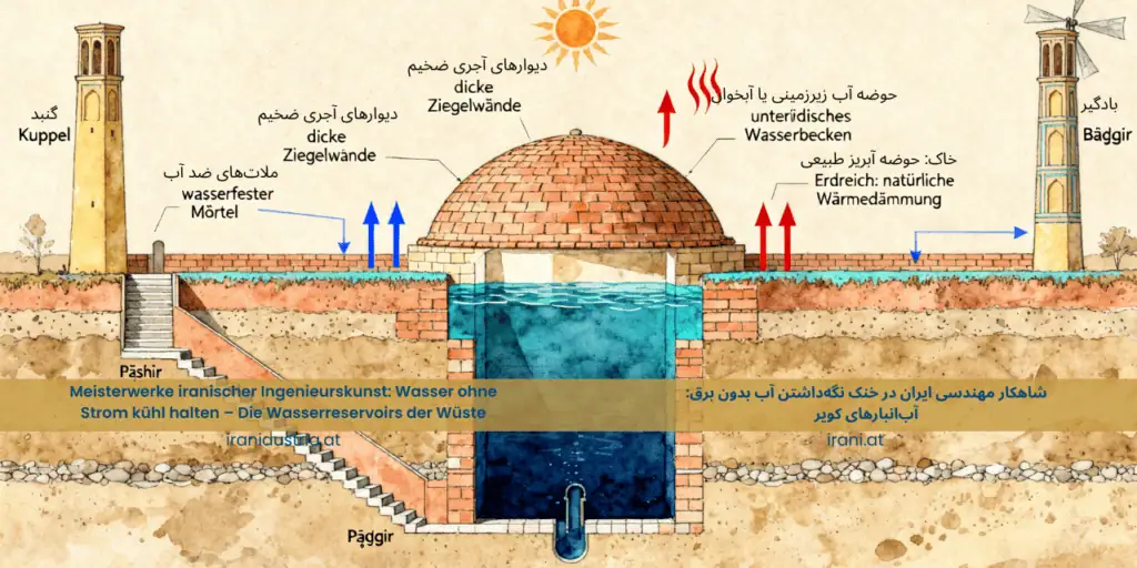 Meisterwerke iranischer Ingenieurskunst: Wasser ohne Strom kühl halten – Die Wasserreservoirs der Wüste